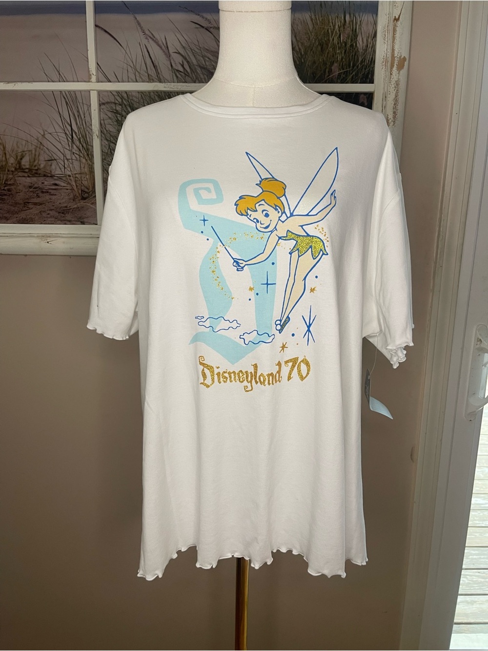Disney Tinker Bell Graphic Tee in White with Light Blue and Gold